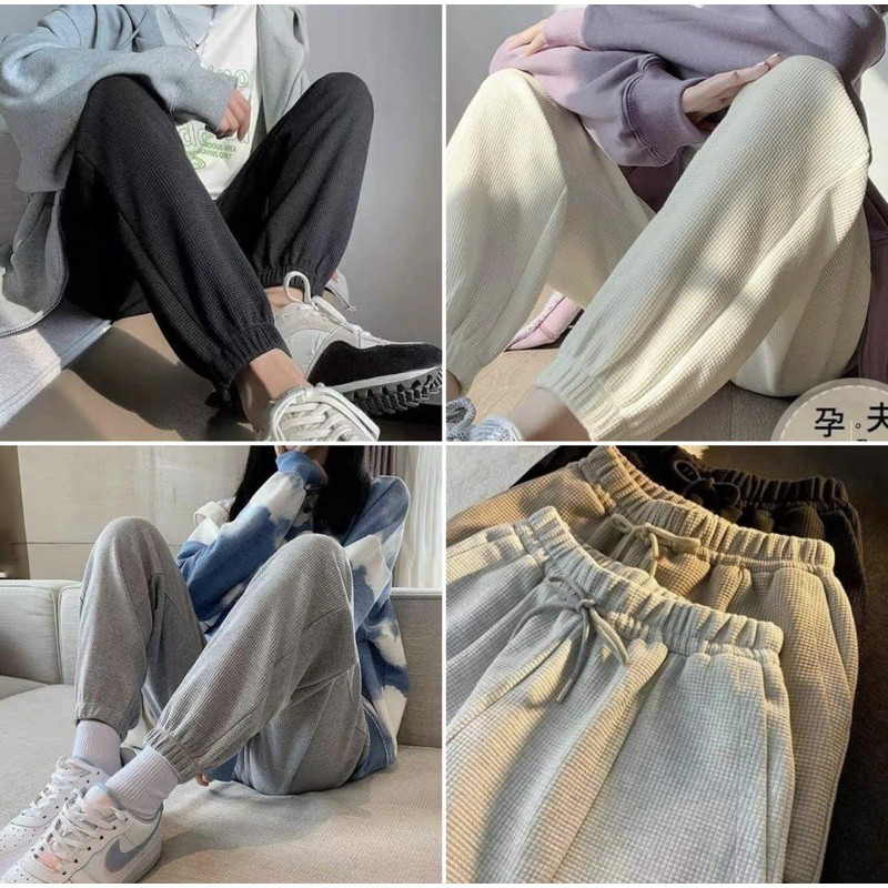 Quần jogger ống rộng chất tổ ong - Quần jogger thể thao unisex dày dặn phong cách Ulzzang