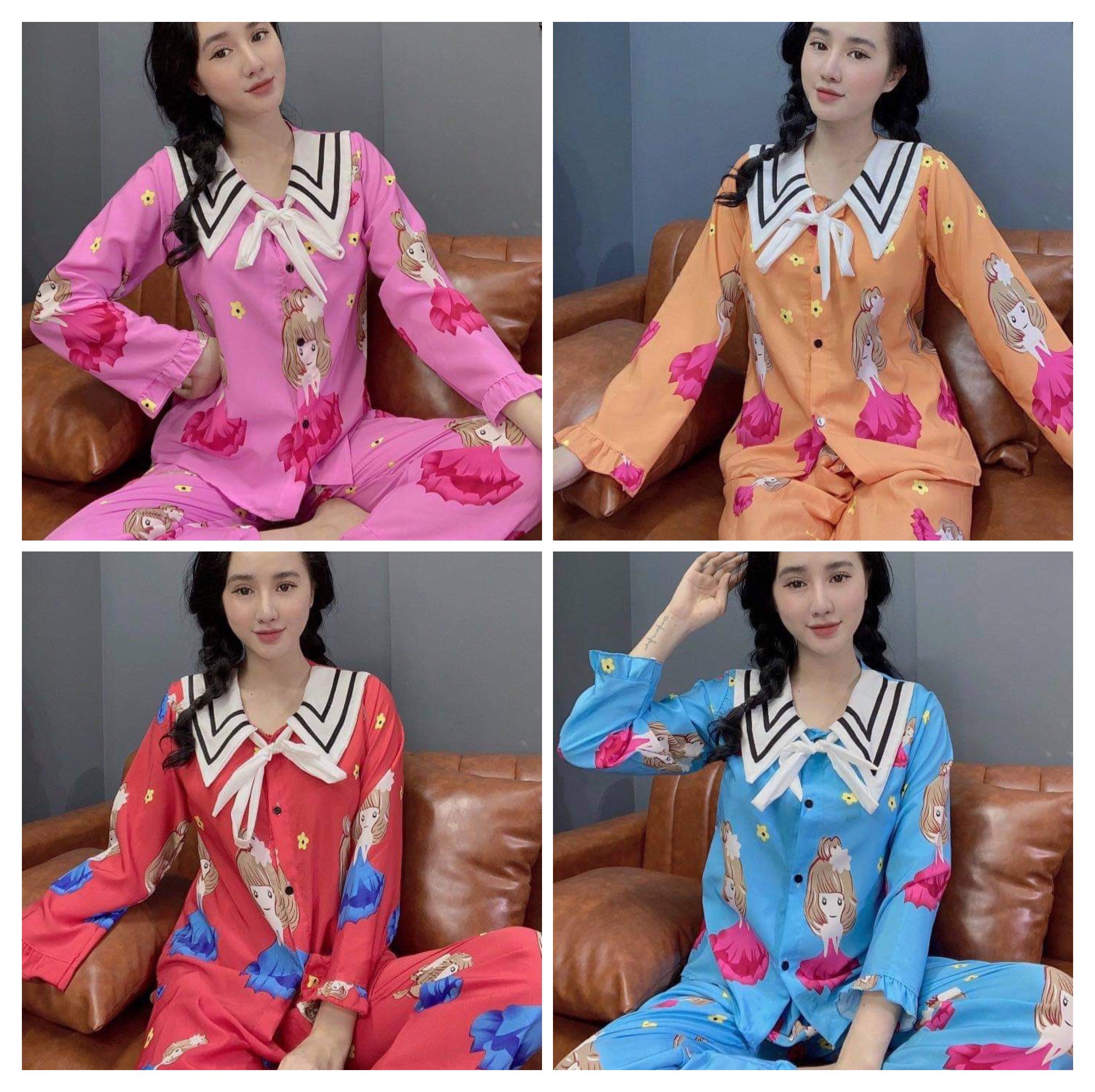 Bộ pizama tay dài quần dài tiểu thư cực xinh