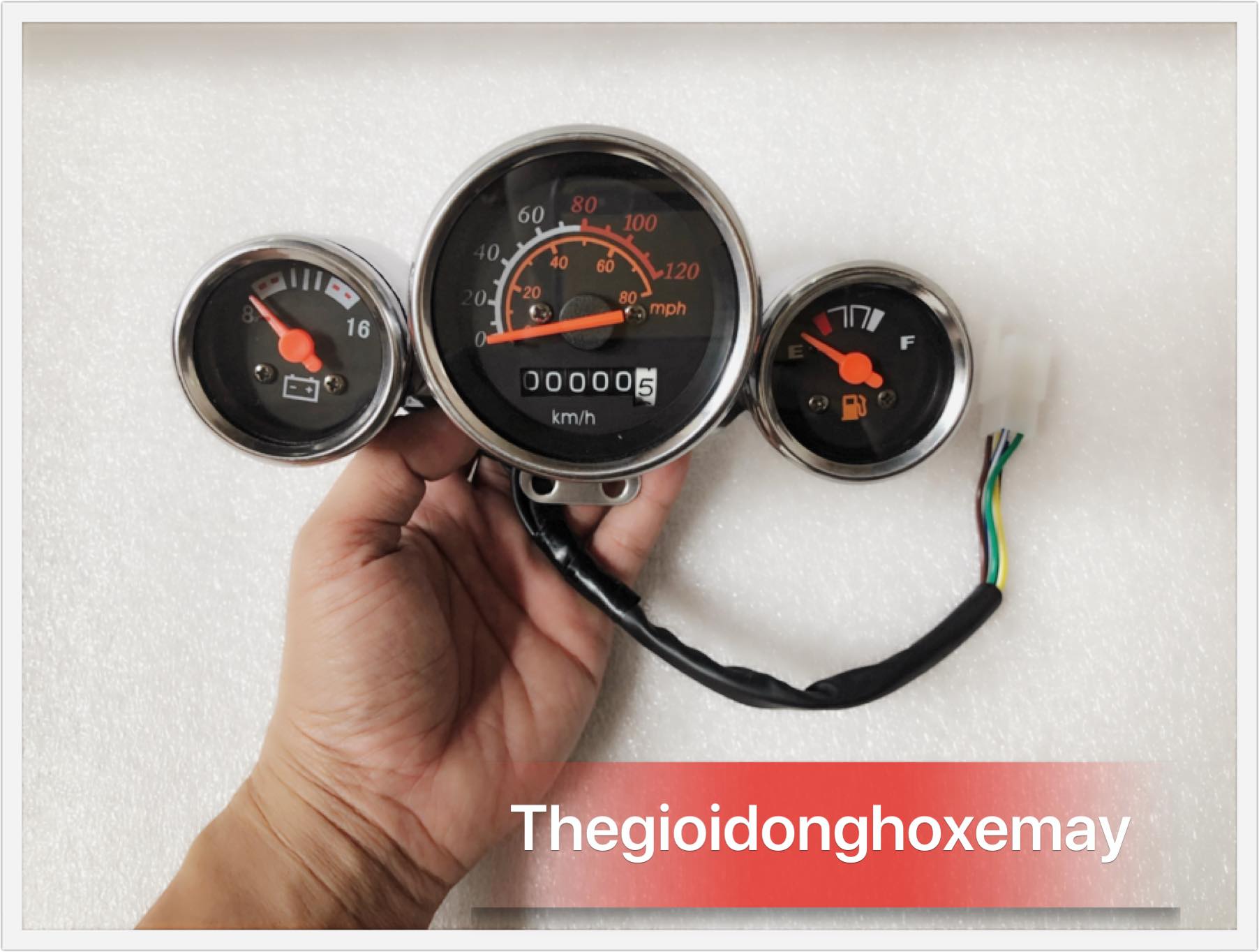 Đồng hồ xe máy kiểu 3 cái- Báo Xăng, Báo bình, Báo tốc độ