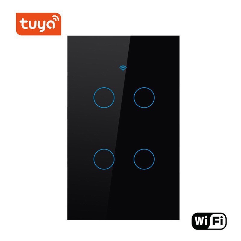Công tắc thông minh Tuya 4 nút đen  (wifi +rf 433) hổ trợ tiếng việt