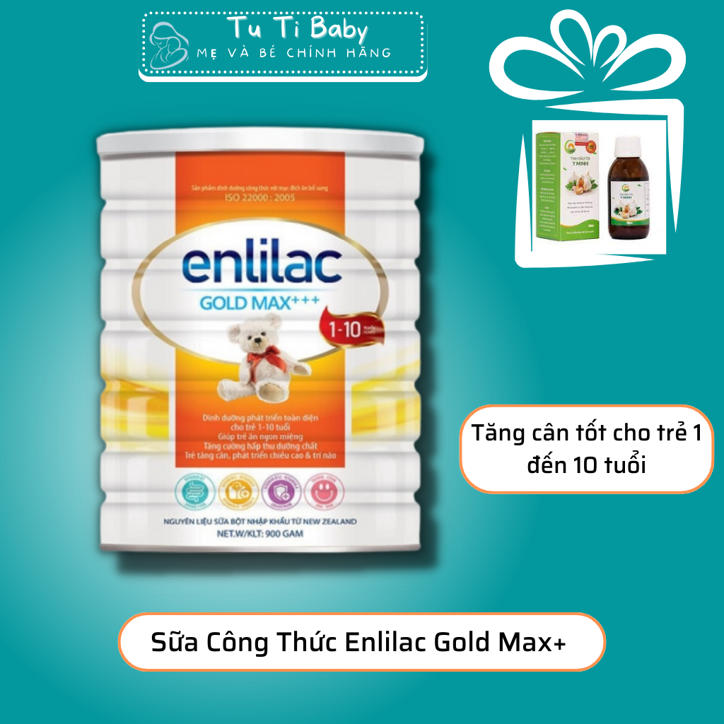 Sữa bột Enlilac Gold Max 1 đến 10 tuổi Dinh Dưỡng Phát Triển Toàn Diện | Dinh dưỡng phát triển toàn diện cho trẻ tử 1 đến 10 tuổi | Giúp trẻ ăn ngon miệng | Tặng 1 Tinh Dầu Tỏi