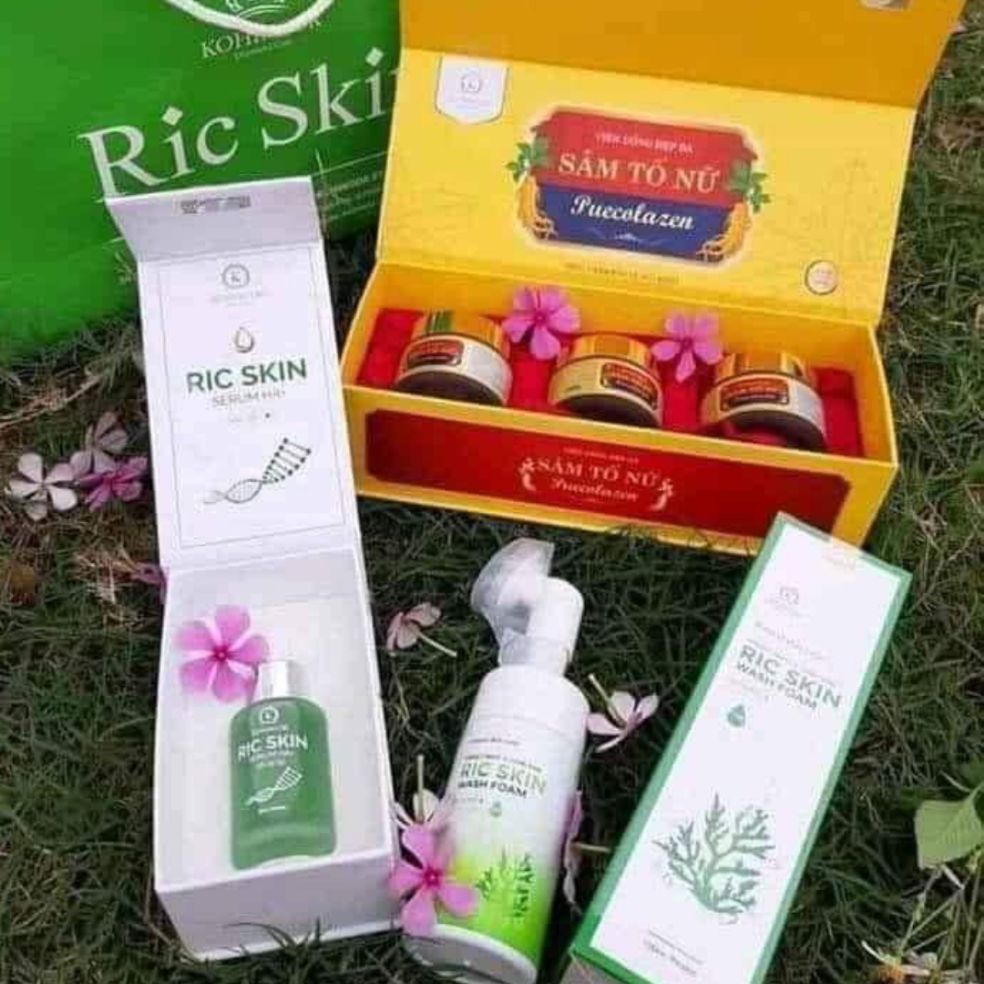 [HCM]combo Sâm tô nữ + se.rum ric skin + sữa rưa măt ric skin + son