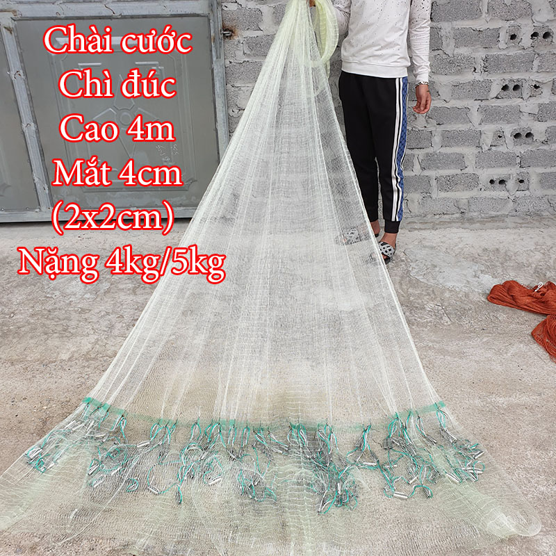 Chài cước Bắt Cá Chân Chì Đúc cao 4m nặng 4kg mắt lưới 4cm ( đồ câu Ngu Long )