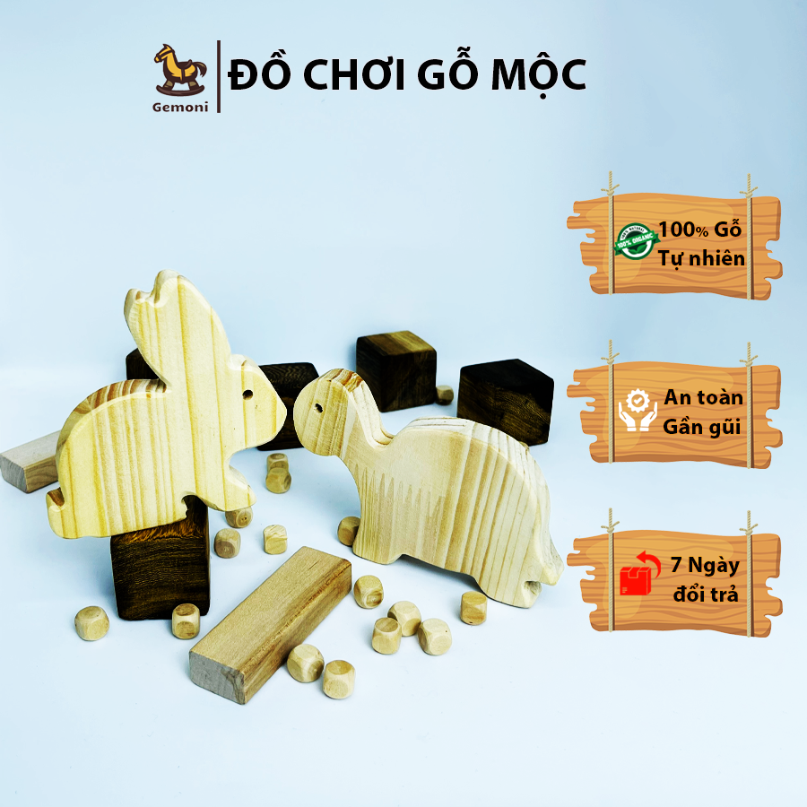 Cặp đôi rùa và thỏ, đồ chơi gỗ mộc cho bé tô màu - đồ chơi gỗ gemoni