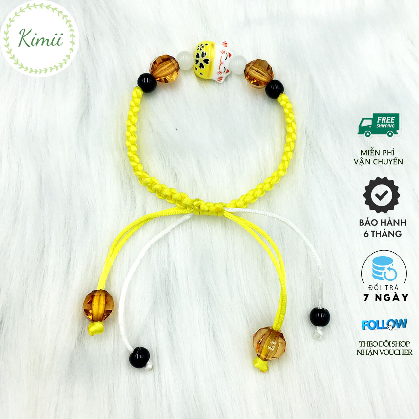 Vòng tay dây tim may mắn đính mèo V77, Vòng tay phong thủy, Vòng tay handmade