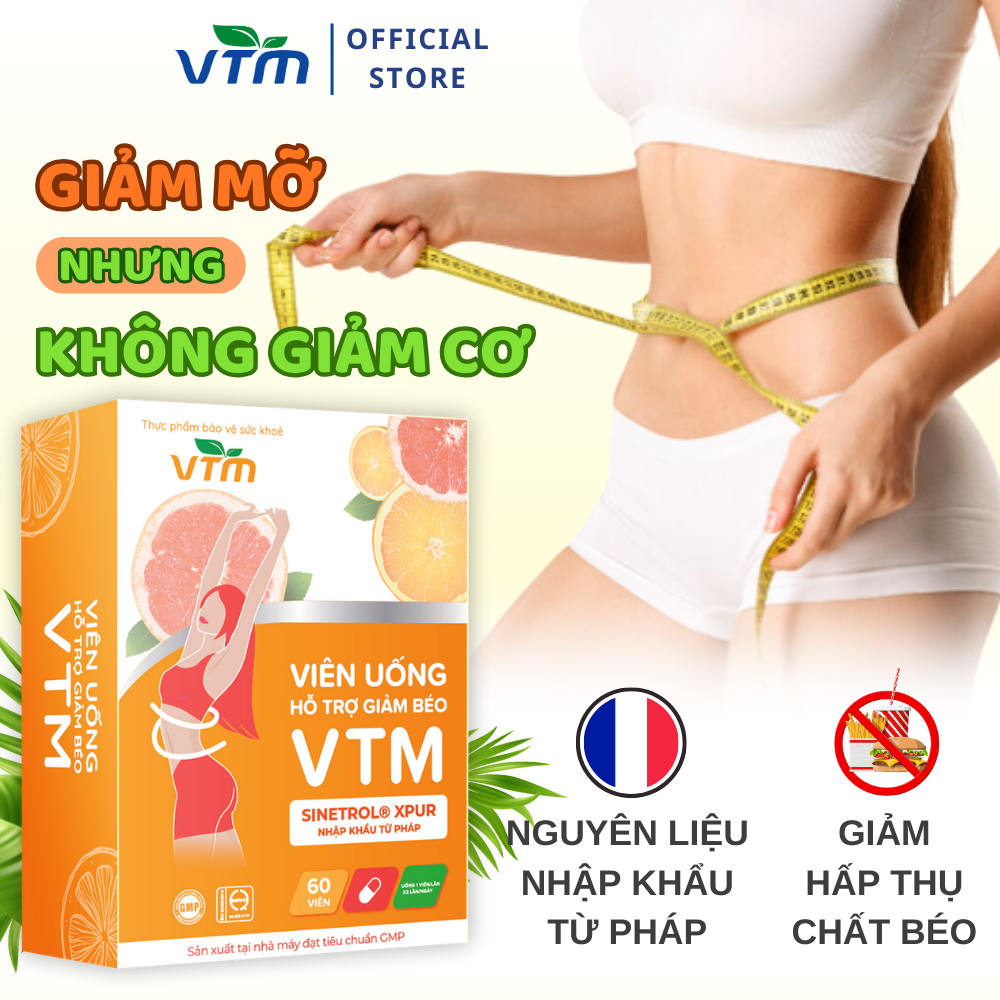 Viên uống hỗ trợ giảm béo VTM giảm cảm giác thèm ăn, không mất nước, an toàn không tác dụng phụ - lọ 60 viên