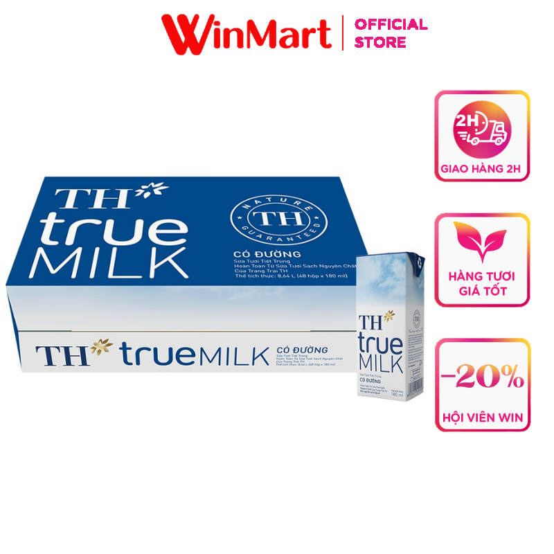 [Siêu thị WinMart] - Thùng 48 hộp sữa tươi tiệt trùng có đường TH True Milk 180ml