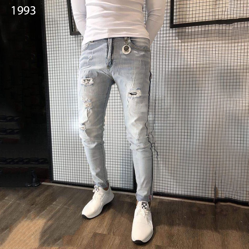 [HCM]Quần Jean Nam Quần Bò Nam Rách Phối Sọc Mẫu Mới Thiết Kế Hiện Đại Thời Trang Hàng Y Hình [CÓ ẢNH THẬT]