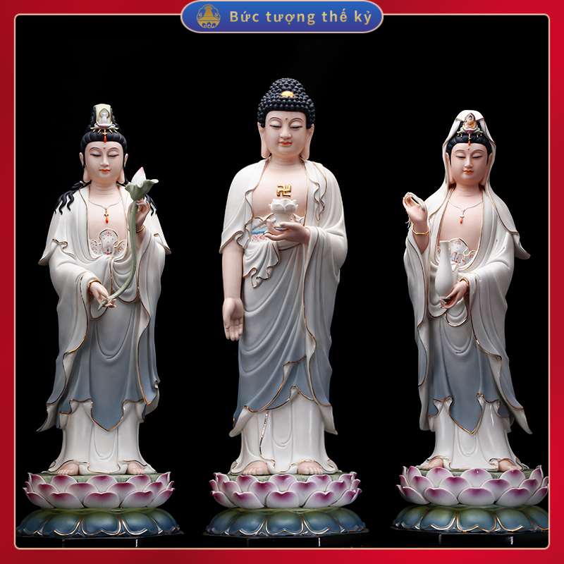 Tượng Tam thánh thần phương Tây bằng sứ Đức Hóa tượng Phật Quan Âm gốm sứ