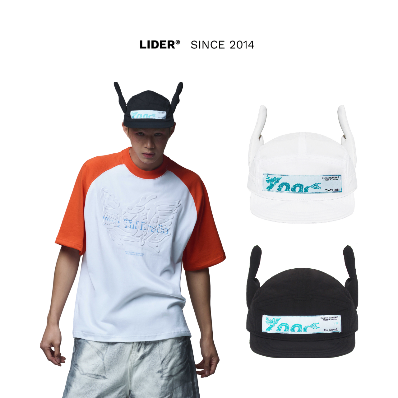 Nón lưỡi trai unisex sừng rồng lider tiff draco horn cap - black/white