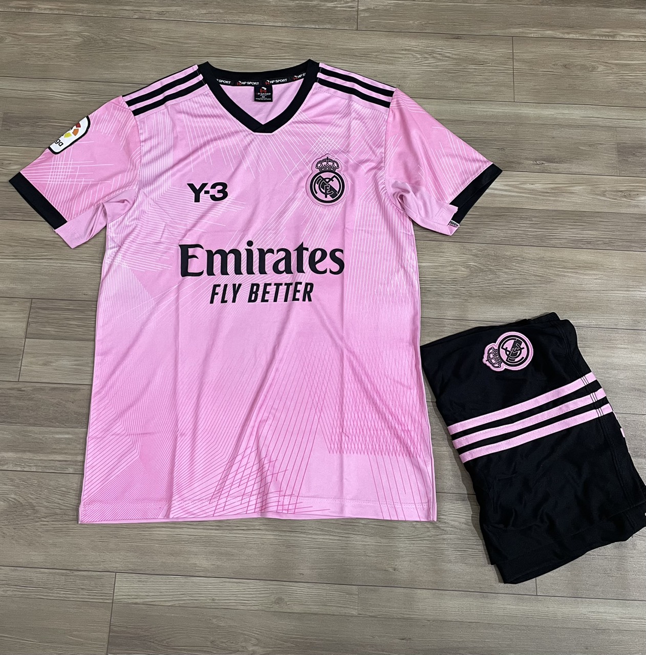 Bộ quần áo đá banh real y-3 hồng sân khách hp flg 2023