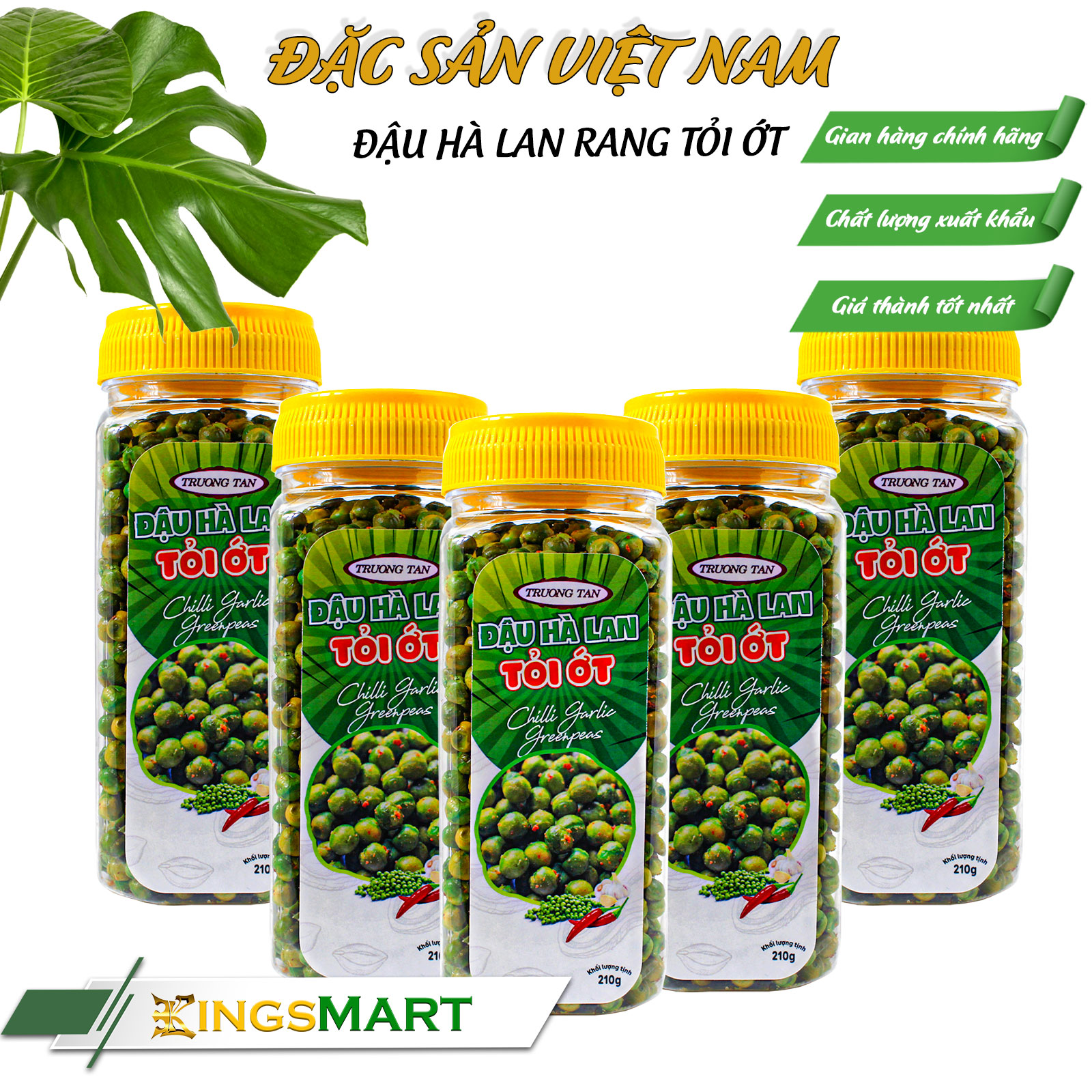[Siêu tiết kiệm] Combo 5 Đậu Hà Lan rang tỏi ớt - Thương hiệu TRƯỜNG TÂN - Hũ 210g - Kingsmart