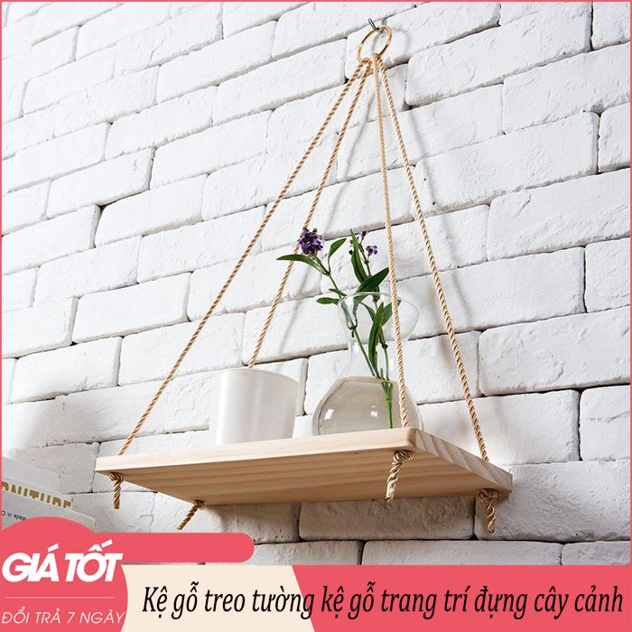 Kệ gỗ treo tường kệ gỗ trang trí đựng cây cảnh chậu hoa 39x15x1.5 cm chất liệu gỗ thông ép, tải trọng 10kg