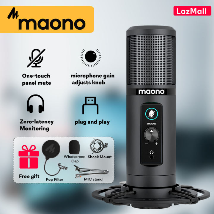 MAONO PM422 Micrô thu âm Micrô máy tính Cardioid có nút tắt tiếng cảm ứng và nút tăng âm mic chuyên dùng cho thu hình tiktok