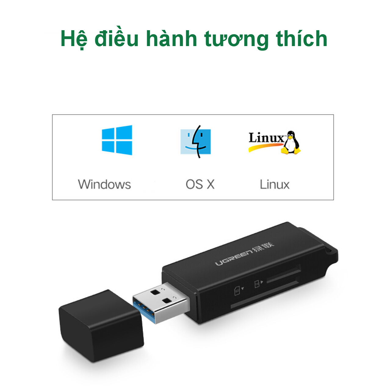 Đầu đọc thẻ nhớ USB 3.0 hỗ trợ thẻ TF/SD UGREEN CM104 Đầu đọc thẻ nhớ USB 3.0 hỗ trợ thẻ TF/SD UGREEN CM104