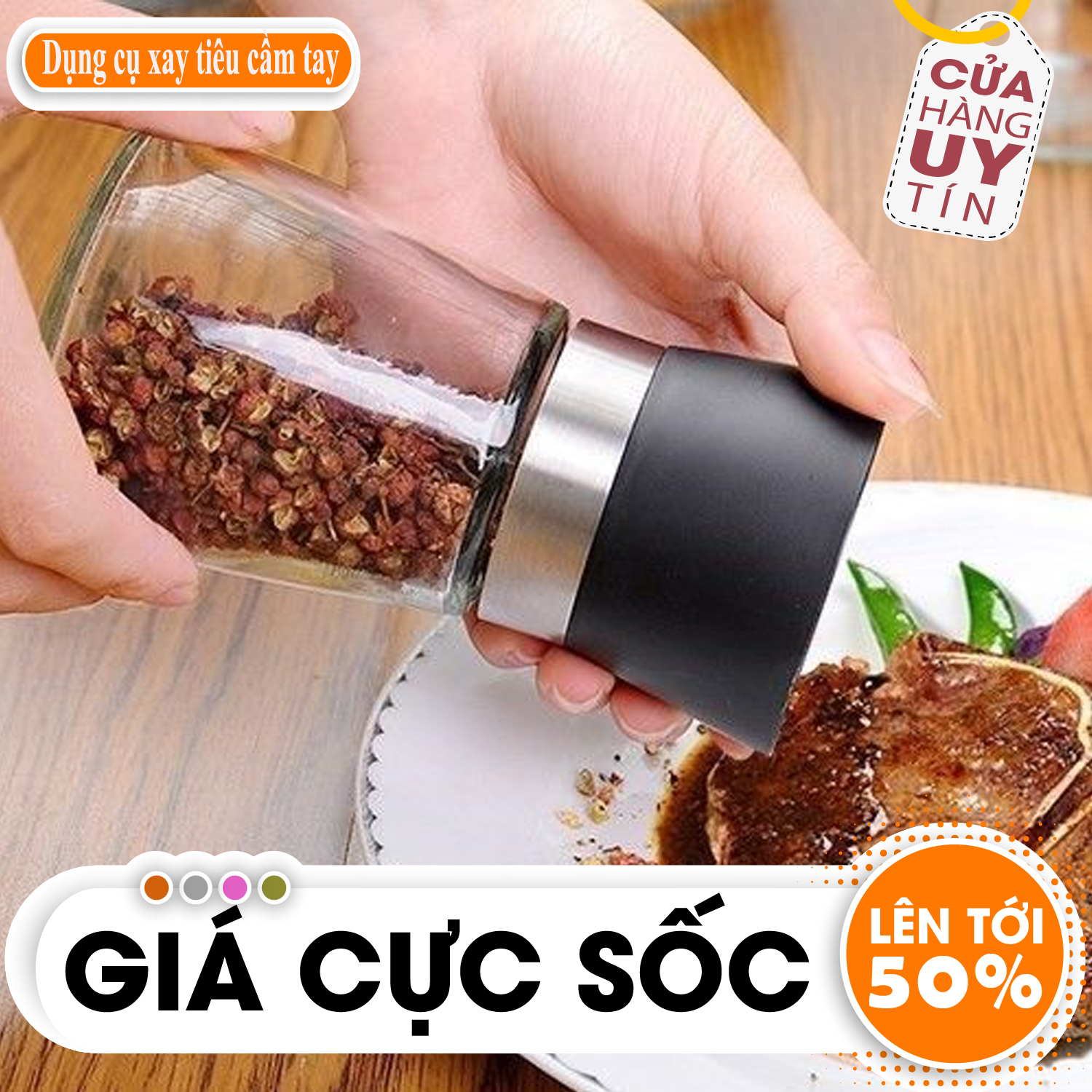 Dụng cụ xay tiêu thủy tinh đa năng cầm tay, máy xay tiêu mini, đồ say tiêu, hũ xay tiêu, bình đựng hạt tiêu - Dụng Cụ Đựng và Xay Tiêu Cầm Tay Đa Năng 6.5x13cm