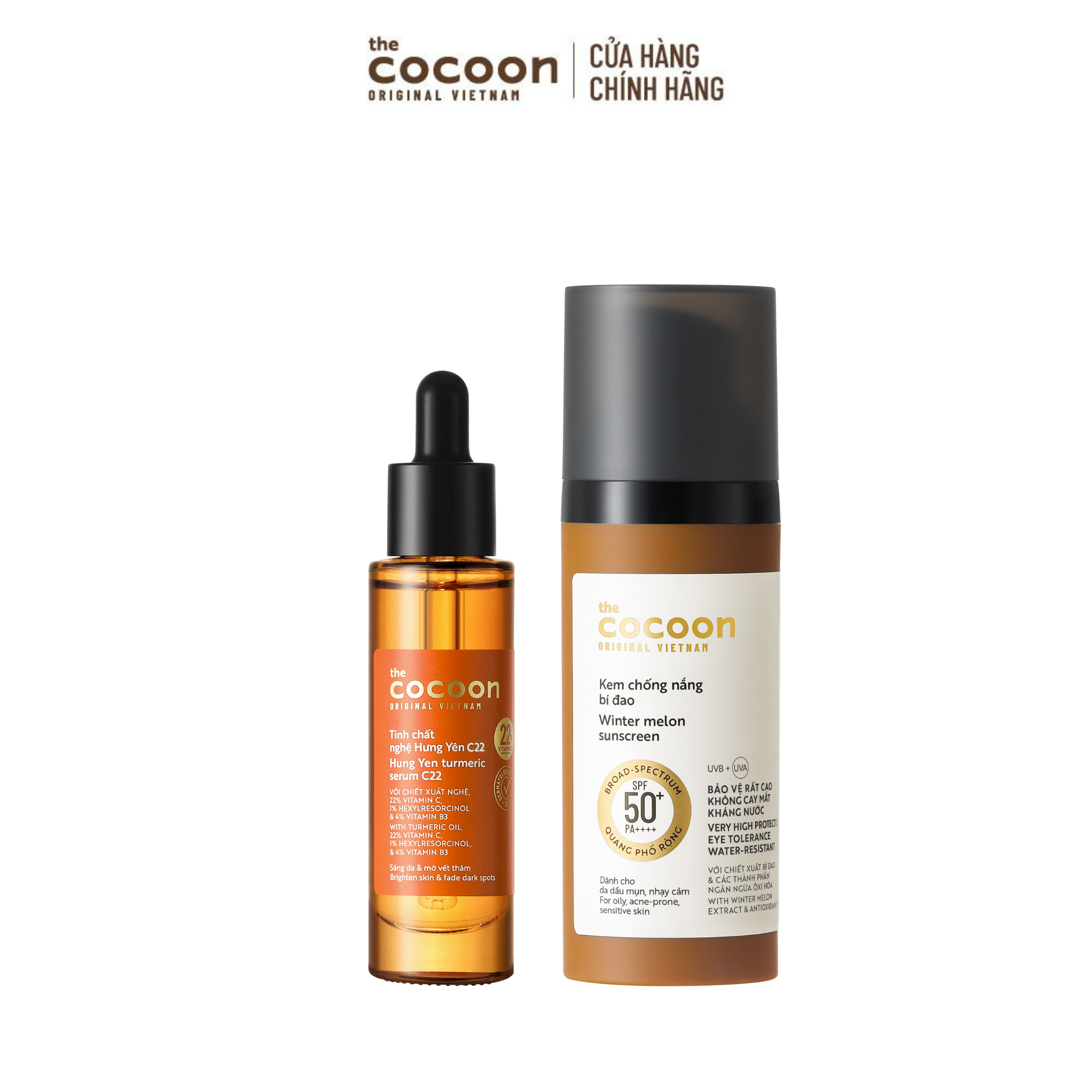 COMBO 1 Tinh chất nghệ Hưng yên C22 - 22% Vitamin C 30ml + 1 Kem Chống nắng Bí Đao Cocoon 50ml