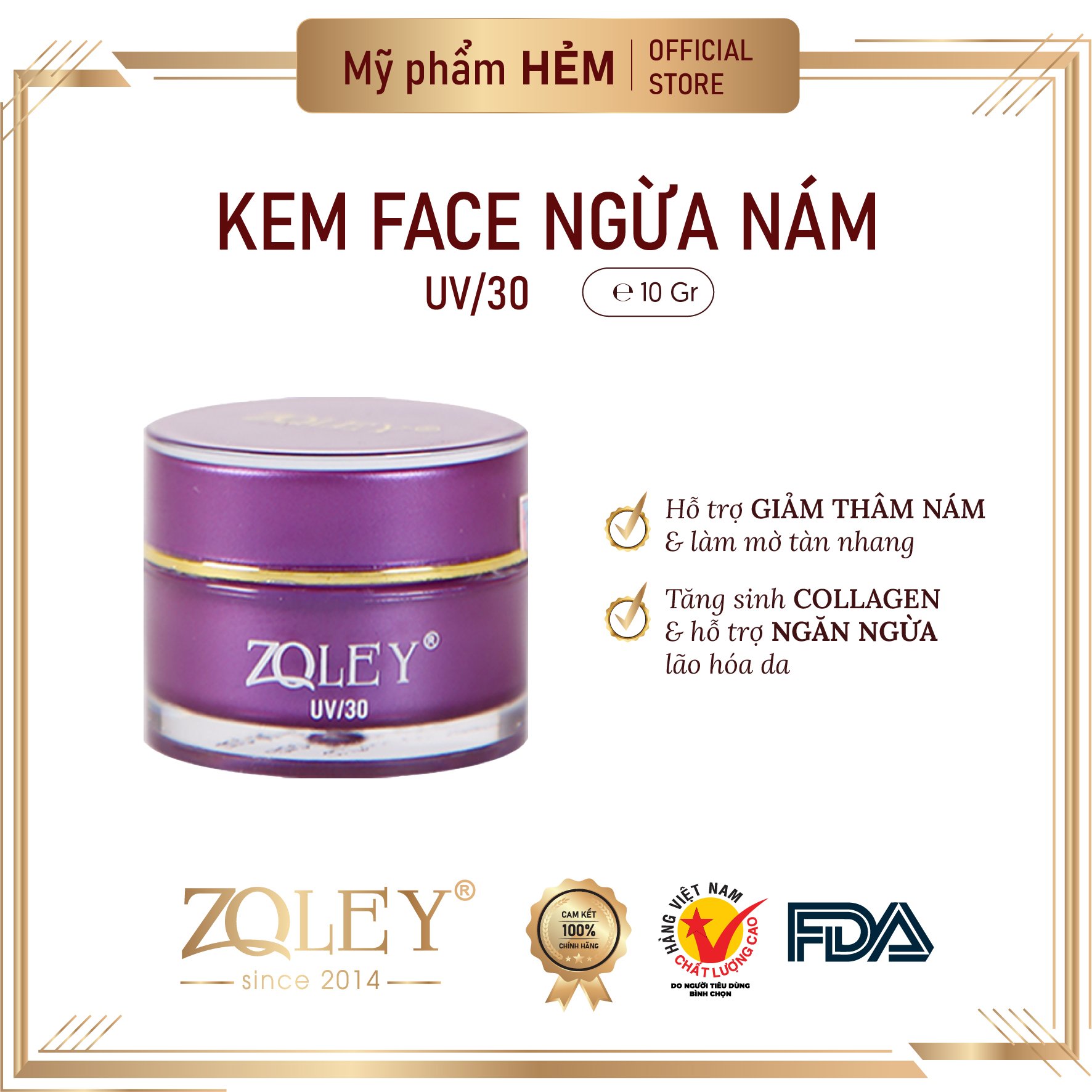 Kem Dưỡng Trắng Da Hạn Chế Nám – Tàn Nhang Face Tím Zoley 10g