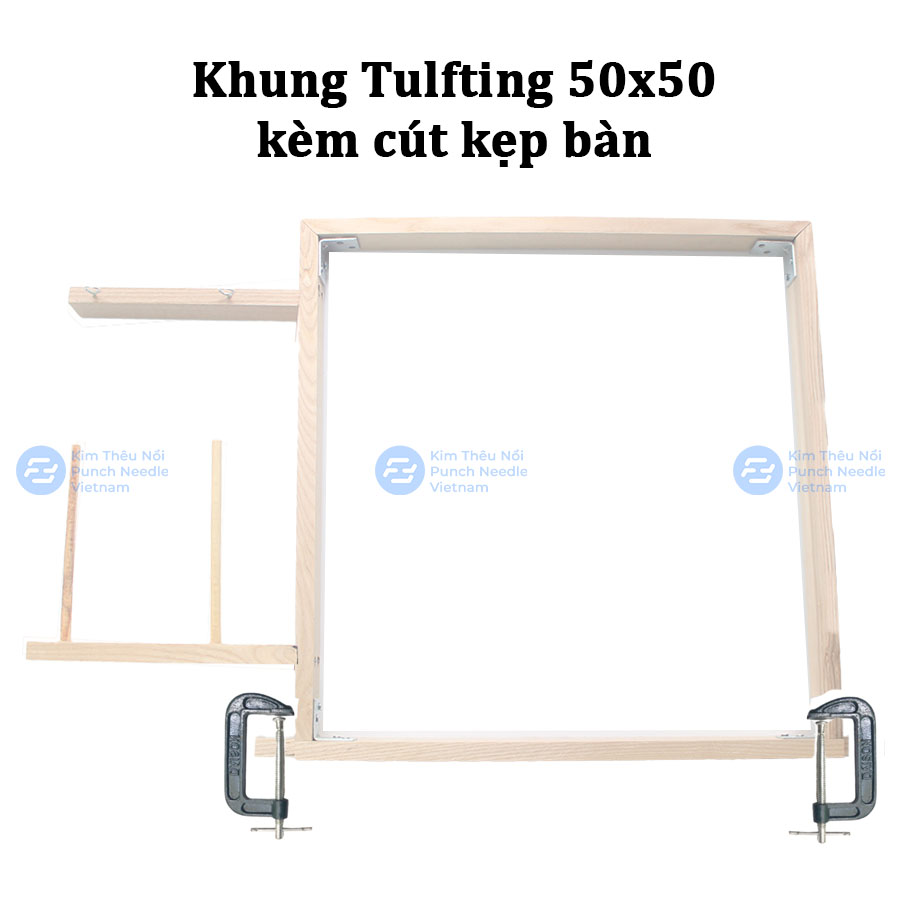 Bộ khung tufting thêu nổi thêu xù kích thước 50x50cm có giá đỡ len và dụng cụ kẹp bàn tiện lợi
