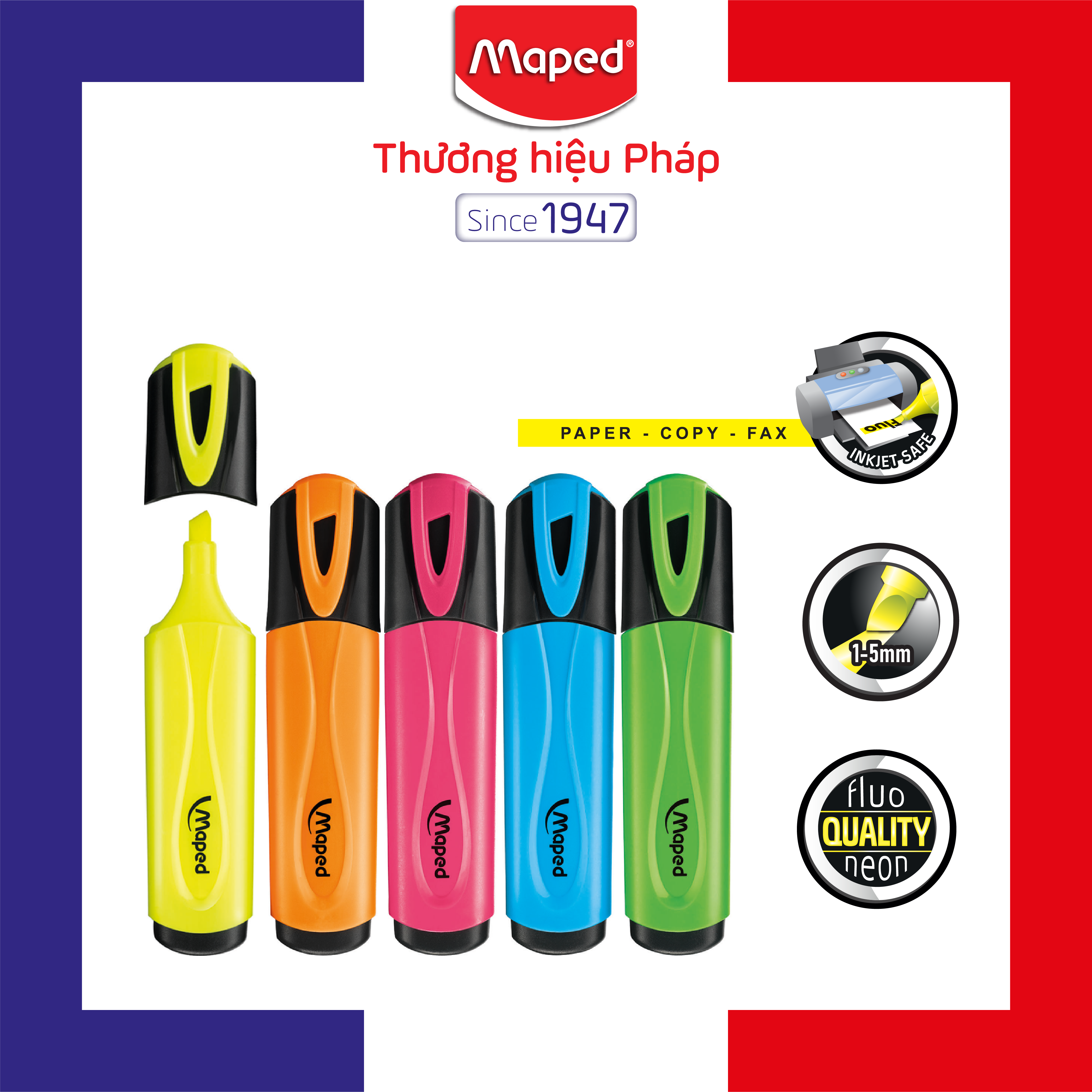 MAPED - Bút dạ quang Classic Vàng/cam/hồng/xanh/xanh lá - 1 cây