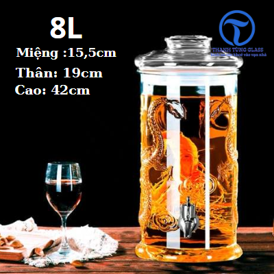 Bình Thủy Tinh Trụ Rồng  8 Lít (Có Vòi)