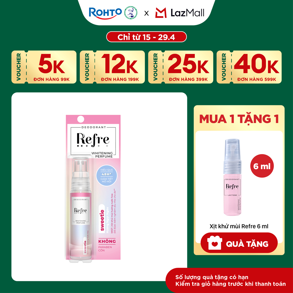 Xịt khử mùi dưỡng trắng hương nước hoa Refre Whitening Perfume Sweetie Hương Ngọt Ngào (30ml)
