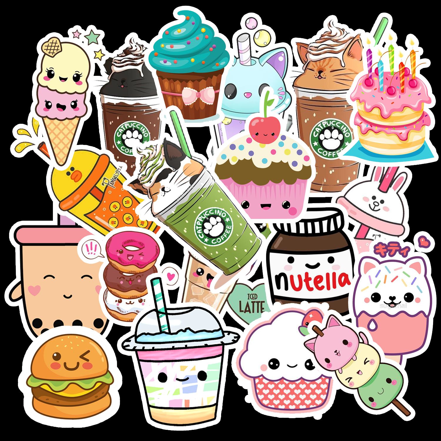 Giảm Giá Bộ 30 Sticker Dán Đồ Ăn Sticker in lụa dán đồ ăn, trà sữa, kem, bánh ngọt, BeeCost