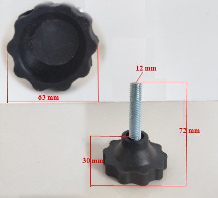 Chân tăng chỉnh chiều cao, Chân tăng hoa 10 cánh ốc 12x50 đế lõm, chân ren, chân ốc, chân tăng chỉnh bàn ghế