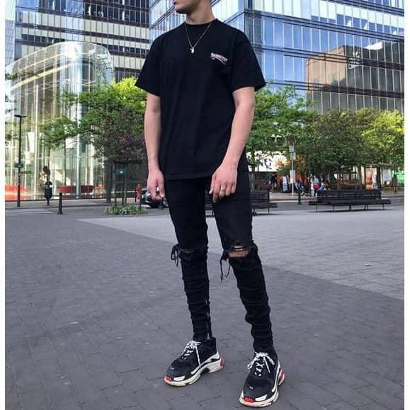 QUẦN JEANS NAM ĐEN ZIPPER TRƠN VÀ RÁCH GỐI SKINNY XỊN ĐẸP