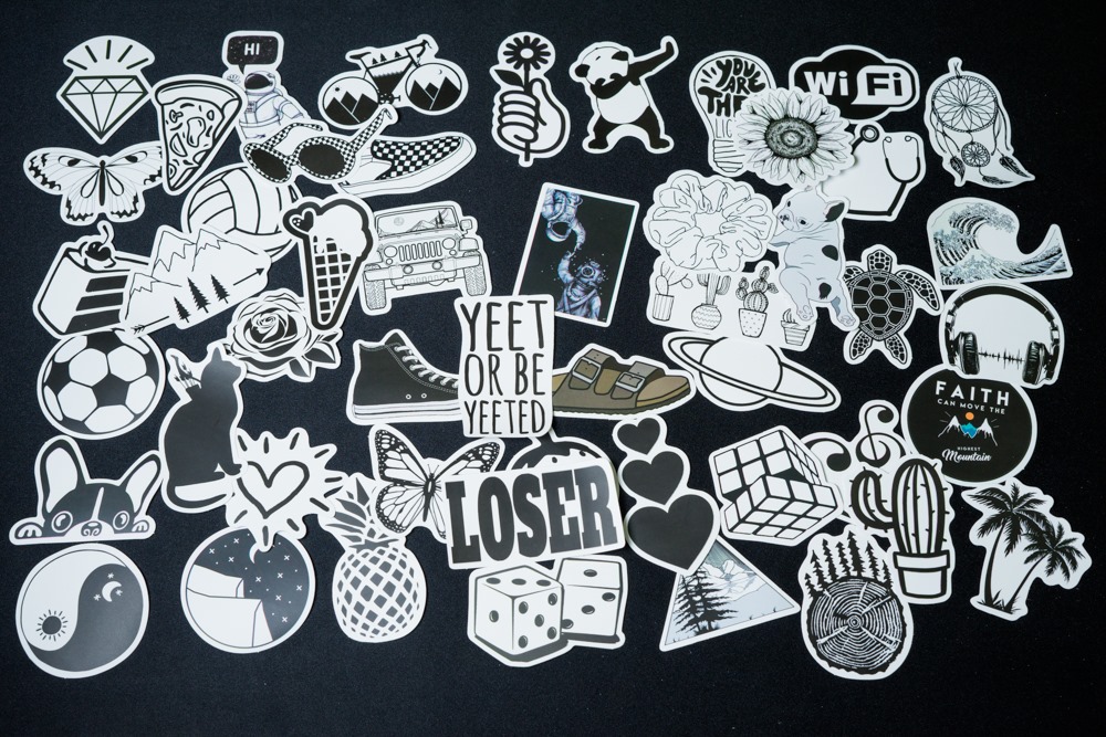 [HCM][M2] Bộ miếng dán hình dán sticker cao cấp chủ đề ?trắng đen black white cute VSCO mẫu mới 2020 trang trí vali mũ bảo hiểm đàn guitar ukelele laptop macbook…