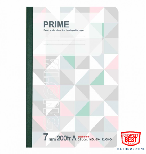Vở May Dán Gáy Kẻ Ngang Prime B5 - 200 Trang; MS: 894 Giấy Màu Kem, Định Lượng 70