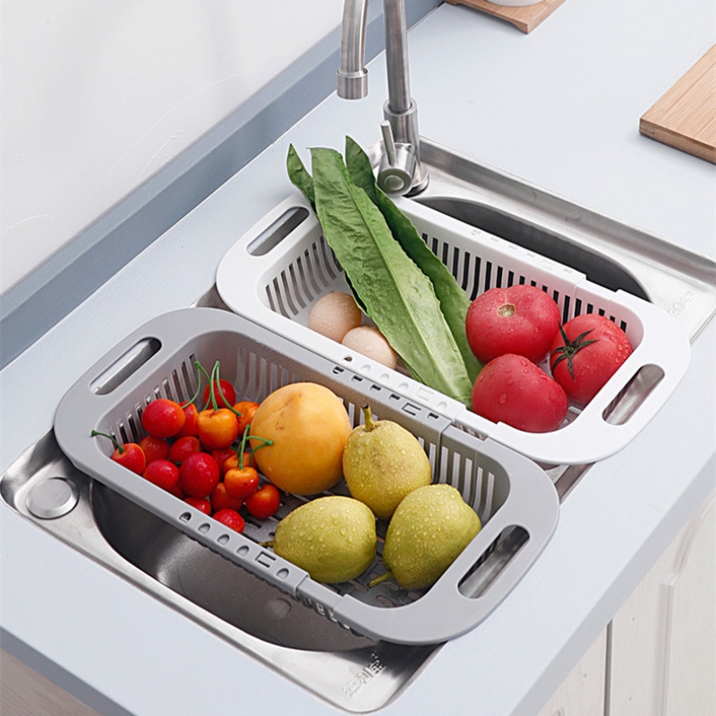 Adjustable Vegetable Drain Basket Sink Rack Sponge Holder Household Retractable Drying Racks Accessories
