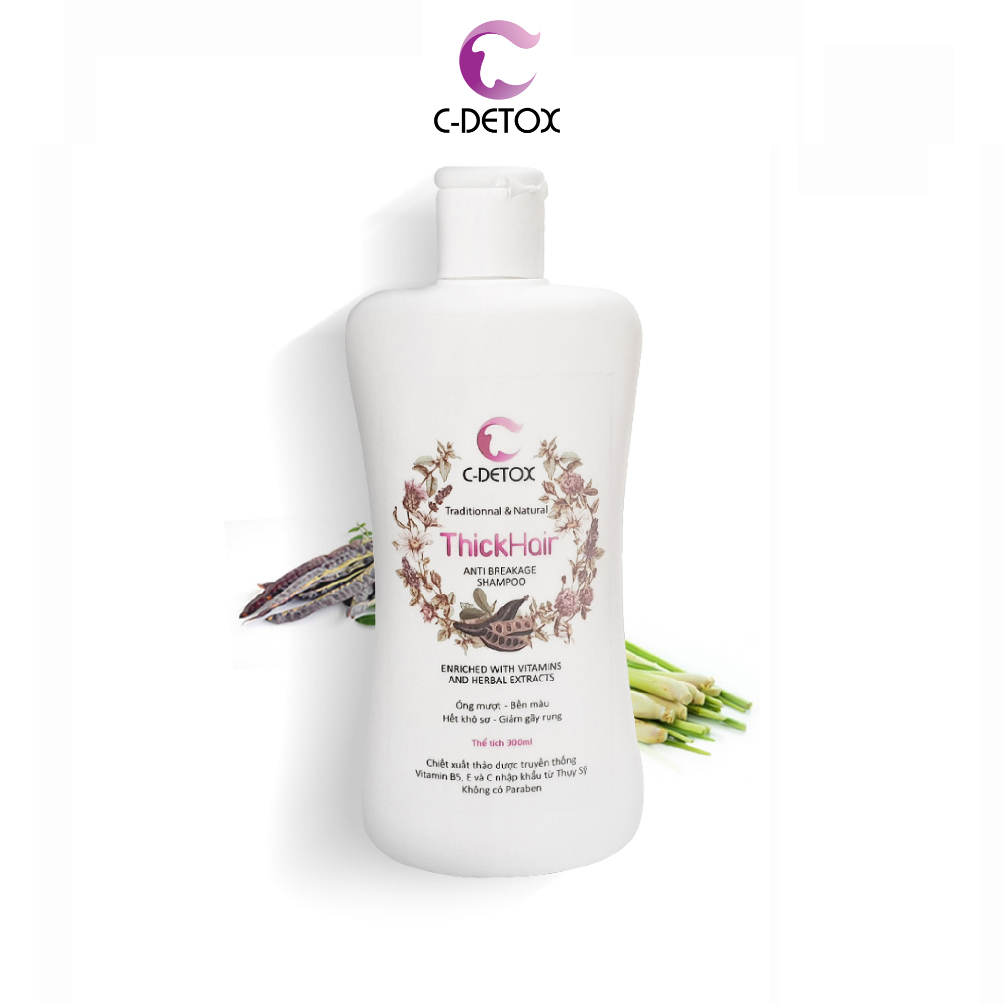 Dầu gội thảo dược mượt tóc ngăn ngừa gãy rụng c-detox thickhair anti breakage shampoo - chai 300ml
