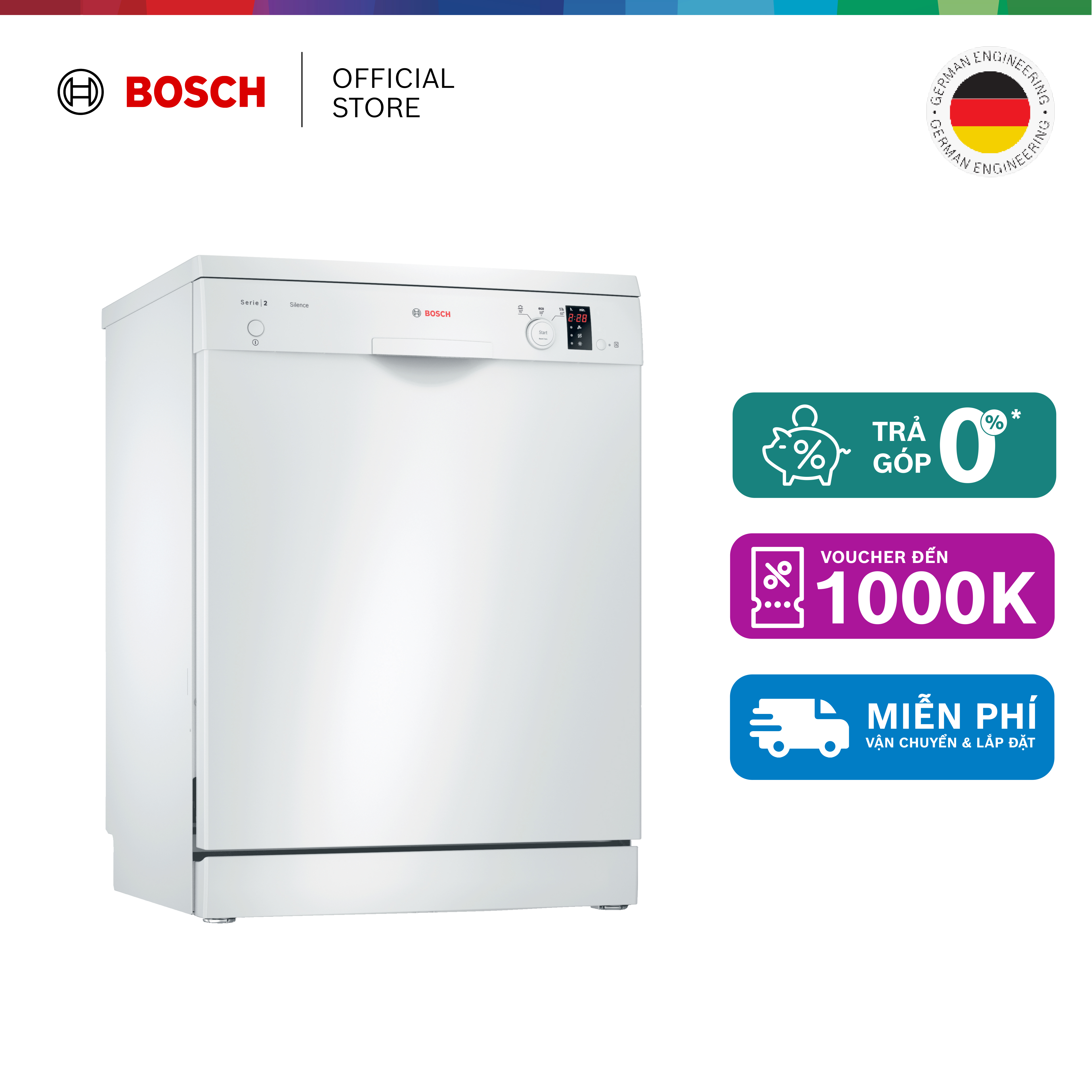 Máy rửa chén bát độc lập 12 bộ bosch sms23bw01t - series 2 - hàng chính hãng