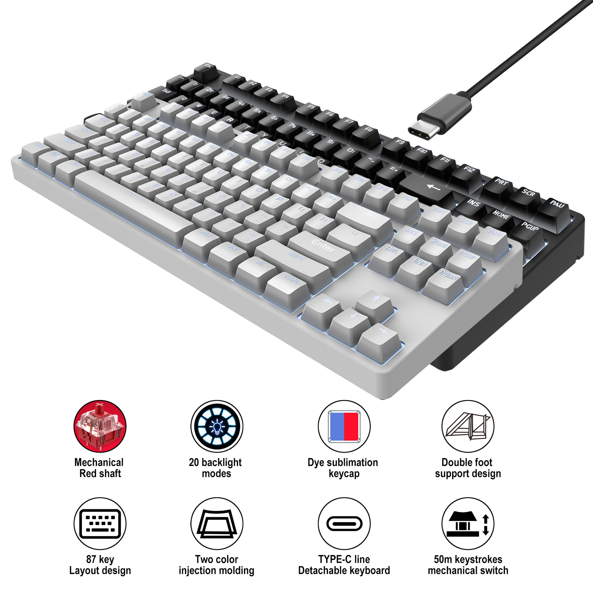 L600 87 phím đỏ trục bàn phím cơ chơi game hot-swap nhiều ánh sáng rgb công thái bàn phím key board cho máy tính