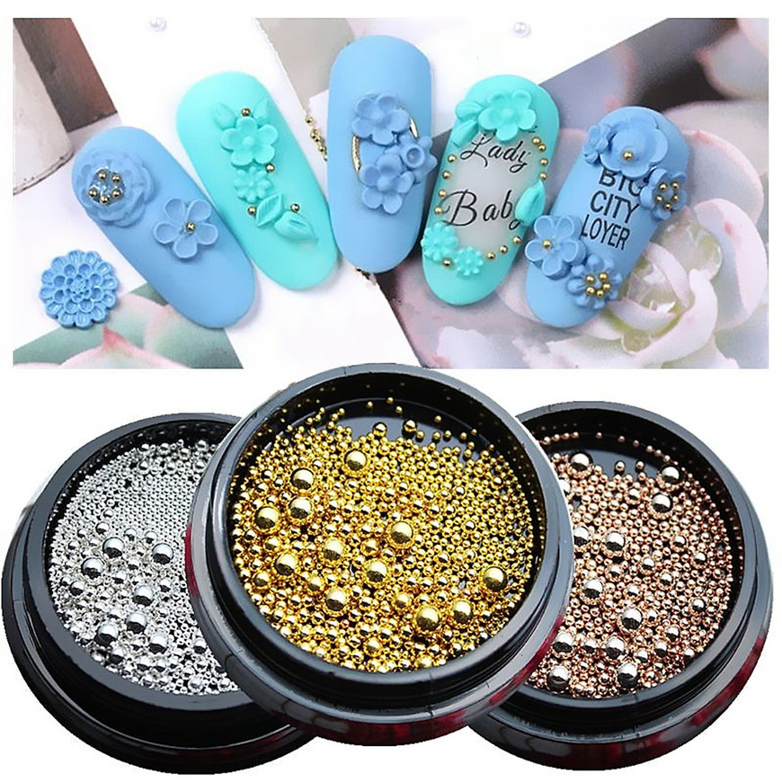 Bi gắn móng trang trí, Hũ bi mix size đính móng nail gắn đính trang trí móng chuyên dụng màu đen trắng vàng bạc