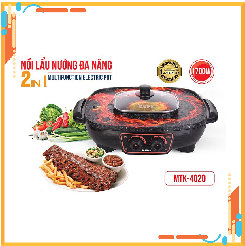 Bếp nướng và lẩu điện 2in1 matika mtk-4020 công suất 1700w
