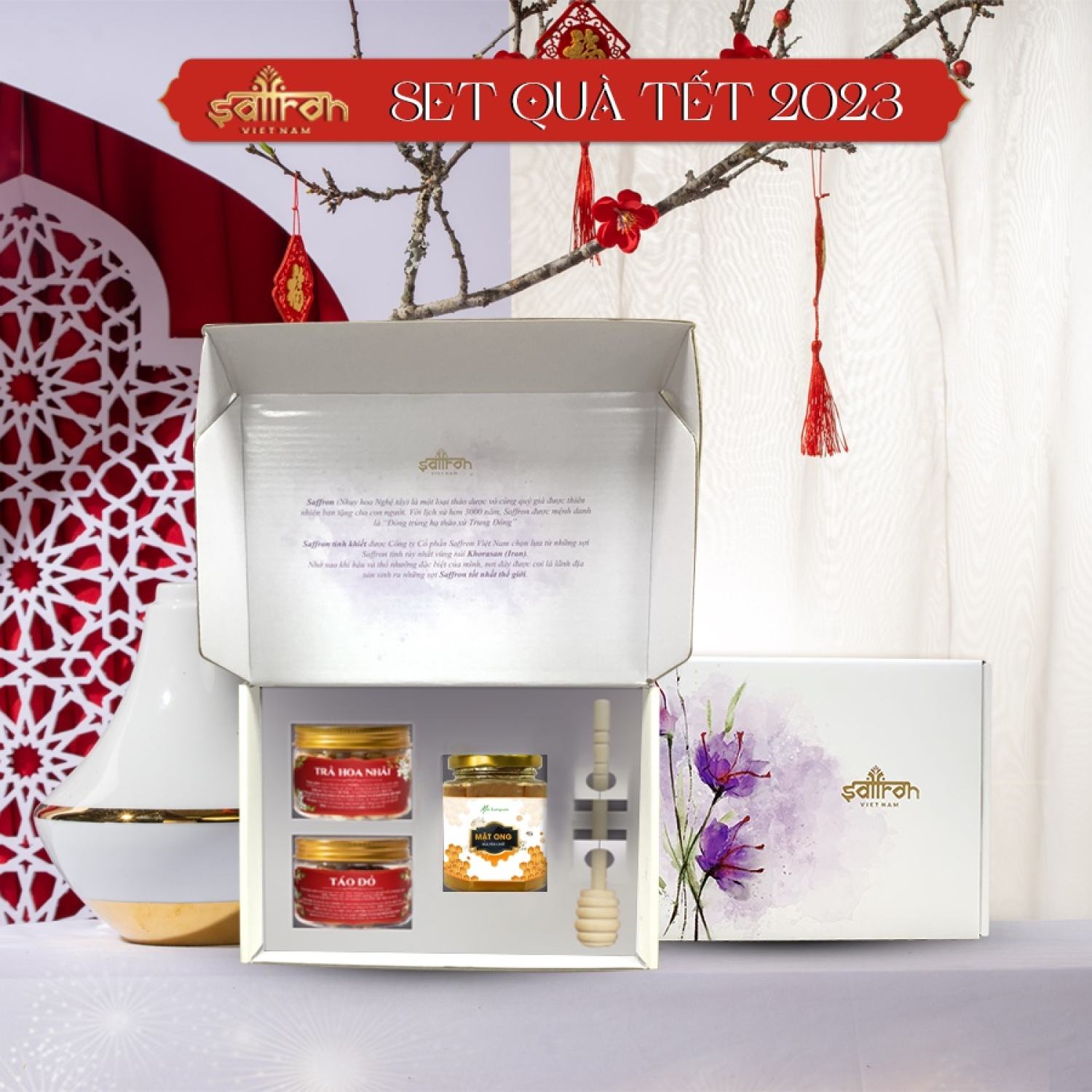 Set quà 8 3 2023 Mộc Hương Sơn, Mật ong kết hợp cùng trà hoa và táo đỏ