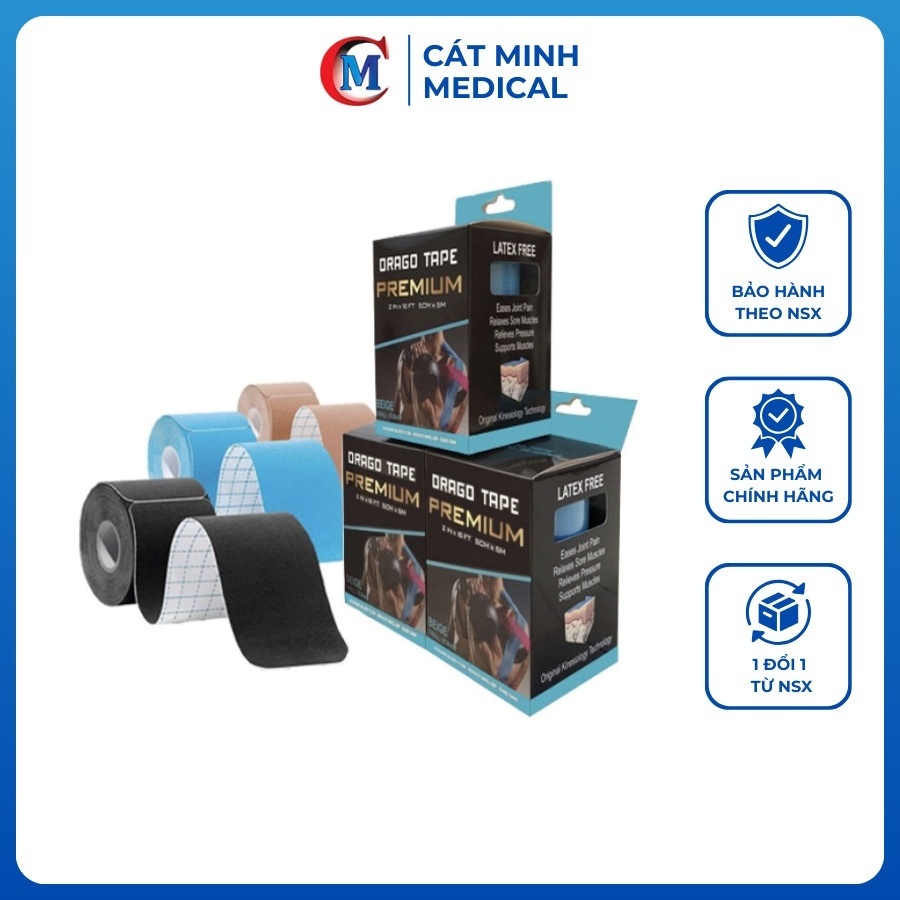 Băng dán cơ thể thao DragoTape, cuộn Pre-cut 5cm*5m, chất liệu Rayon cao cấp