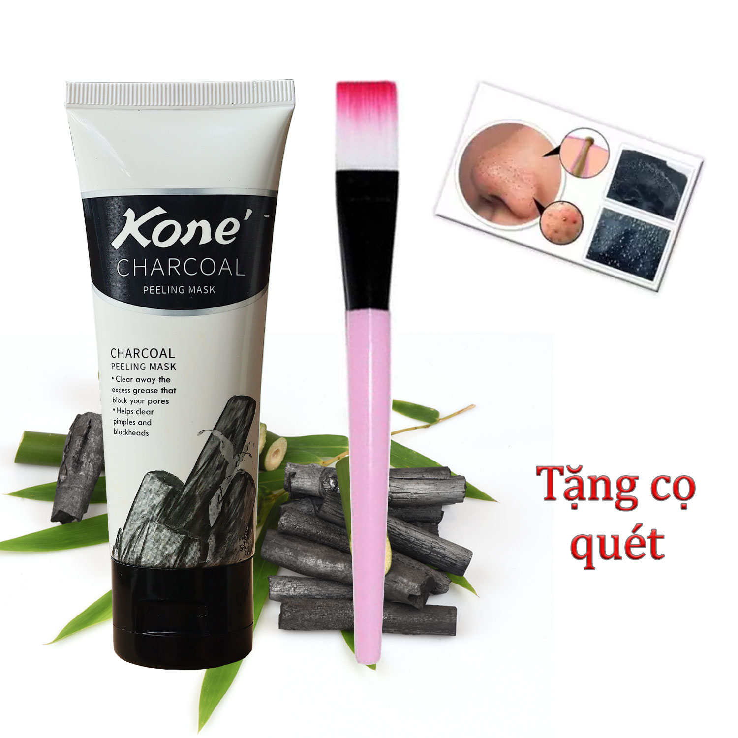 Gel Mặt nạ lột mụn đầu đen KONE 90G làm sạch sâu cho da mặt mũi cằm hiệu quả TẶNG CỌ