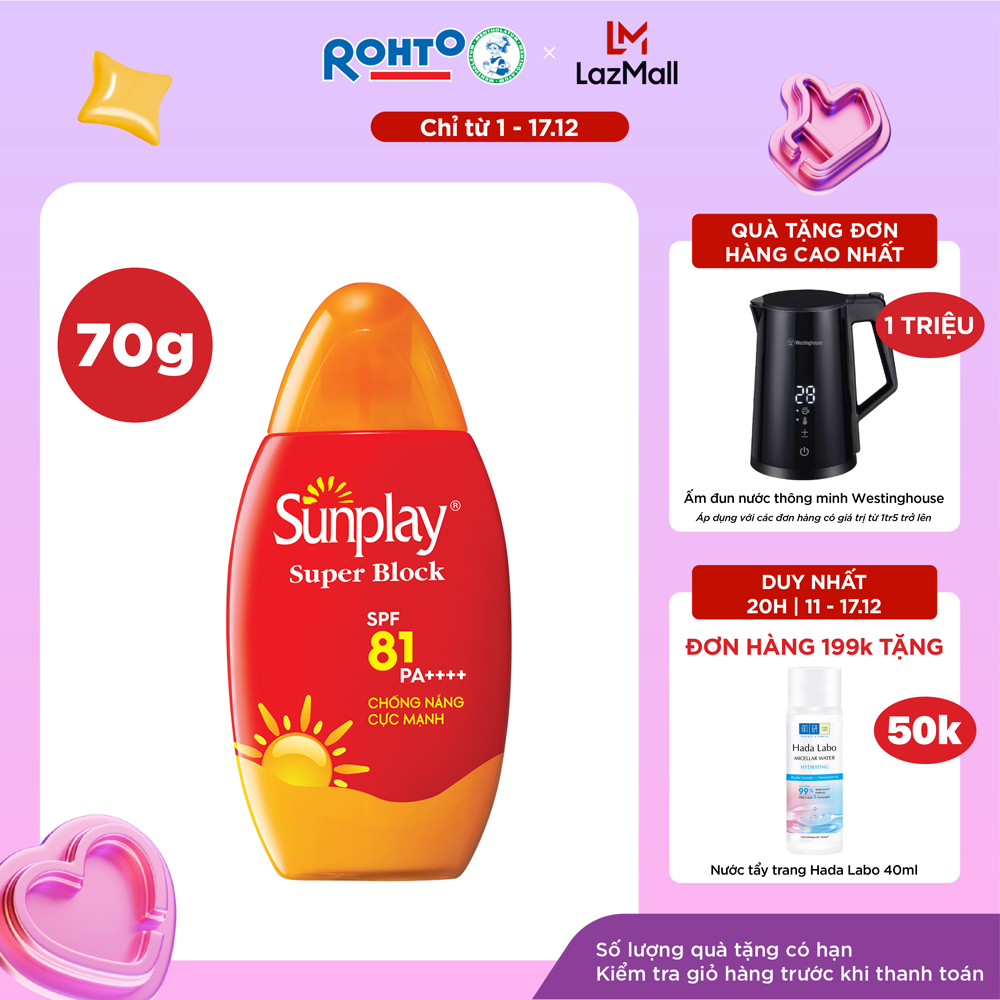 Kem chống nắng Sunplay cực mạnh dạng sữa Sunplay Super Block SPF 81, PA++++ 70g