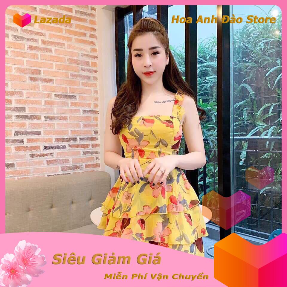 [HCM]Đầm Voan Hoa 2 Dây Cánh Tiên Thời Trang Hoa Anh Đào