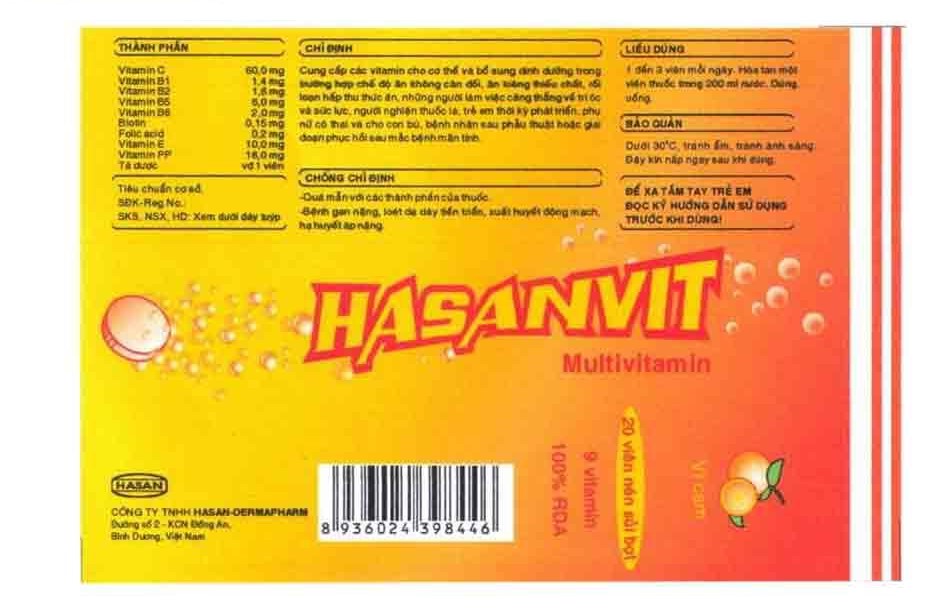 Viên sủi bổ sung vitamin Hasanvit lọ 20 viên