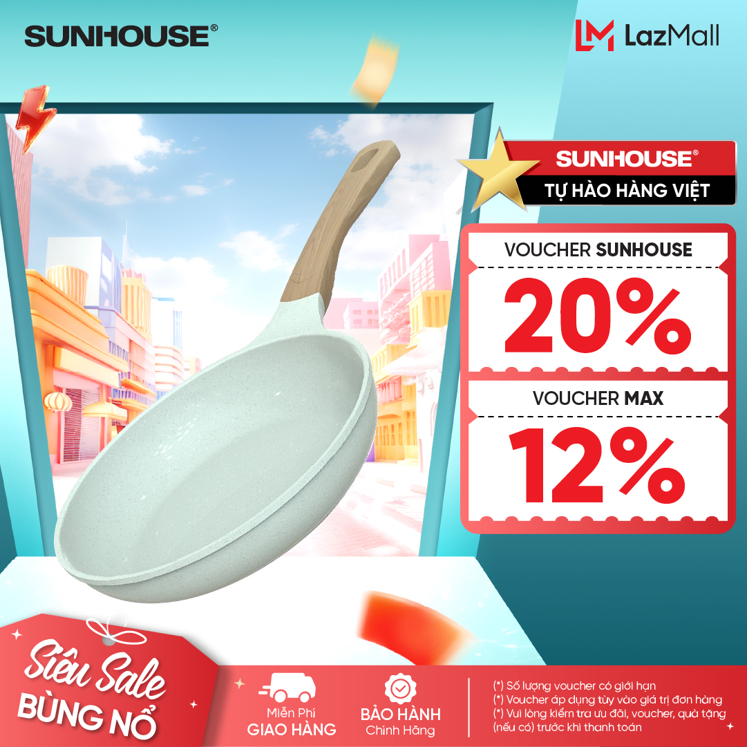 Chảo phủ sứ an toàn đáy từ Sunhouse Healthy SBDS20-24-26-28MT - Tỏa nhiệt đều - Chống dính Ceramic - Dùng mọi loại bếp
