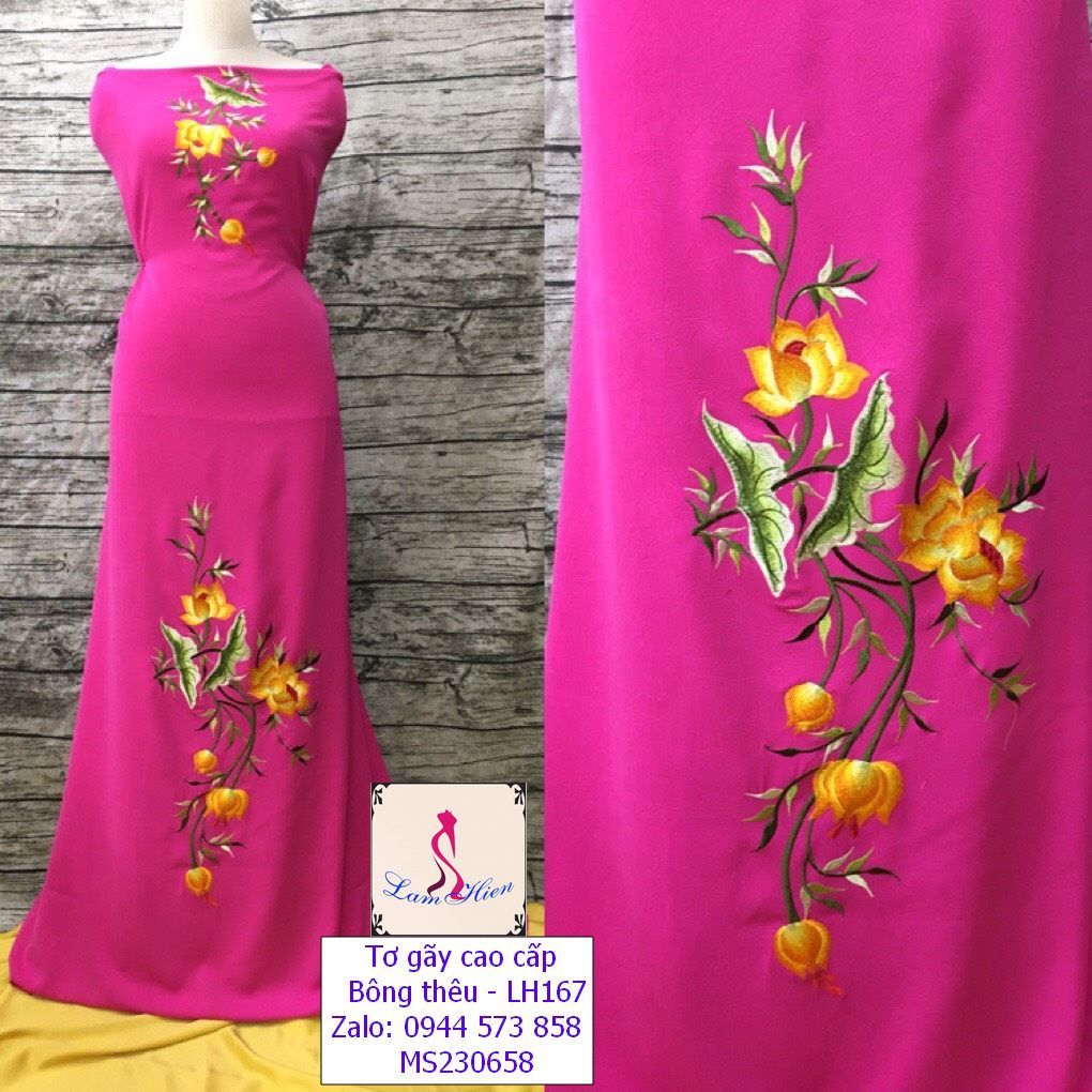 Vải may áo dài, chất tơ gãy cao cấp bông thêu LH167