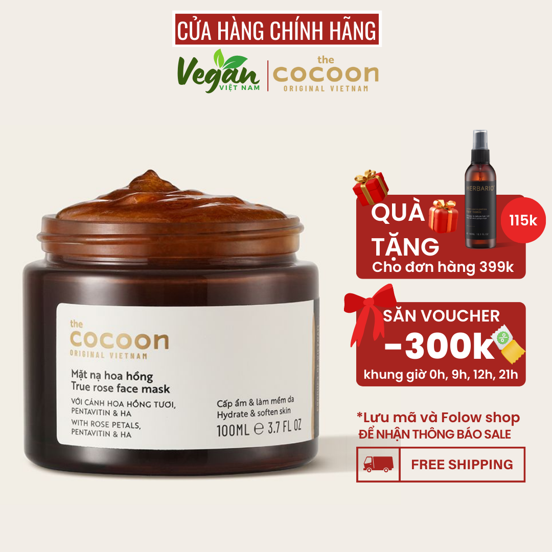Mặt nạ hoa hồng cocoon 100ml cấp ẩm cho da giúp da mịn màng mềm mại - Vegan Việt Nam