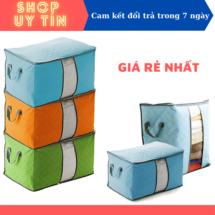 [Loại Dày Size Lớn] Túi vải đựng quần áo chăn màng chứa đồ tiện dụng - Túi đựng đồ tiết kiệm không gian có khoá kéo chắc chắn và quai xách 2 bên dáng ngang