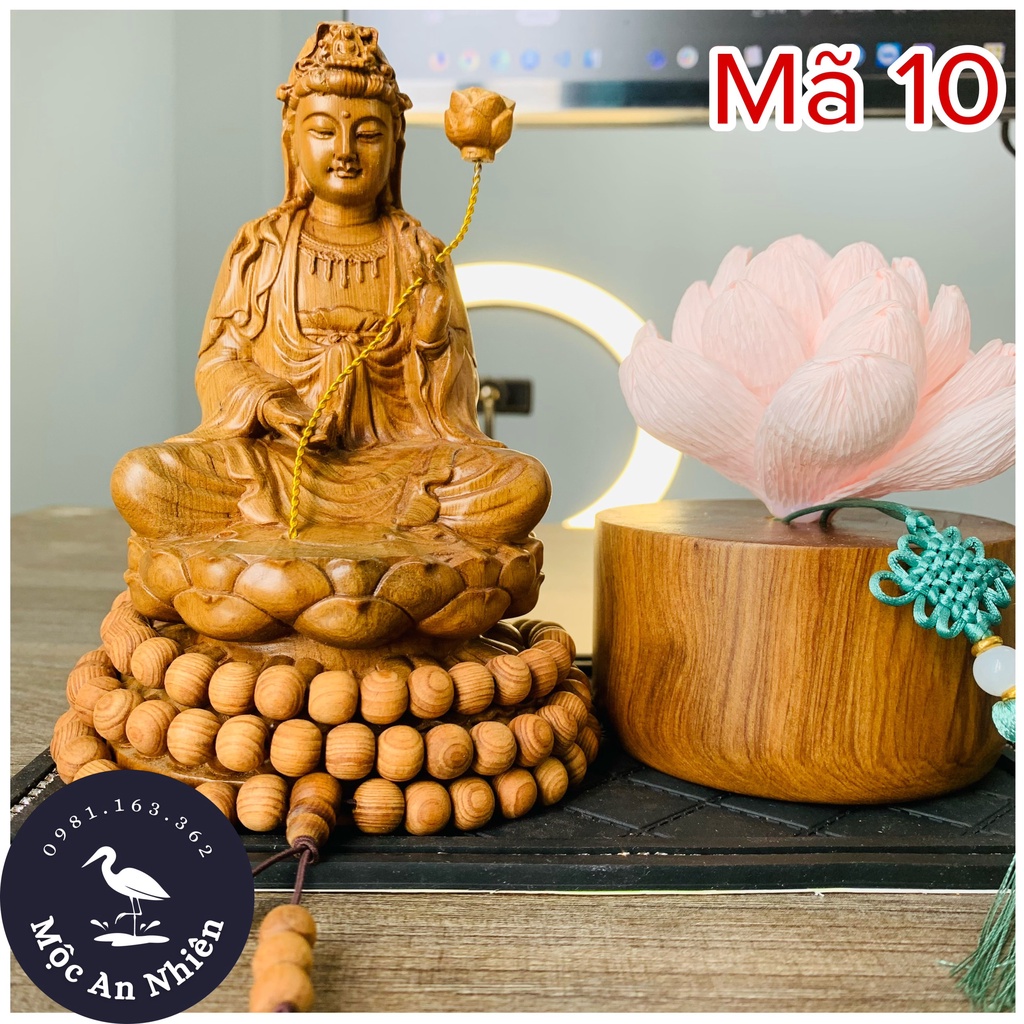 Tượng Đại Thế Chí và set An Nhiên gỗ bách xanh quý