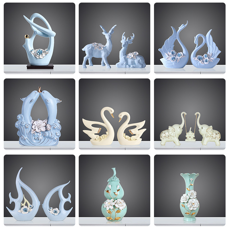 Tượng Gia đình voi cặp thiên nga cặp heo trang trí nội thất bằng gốm sứ cao cấp Lily's decor house quà tặng khai trương