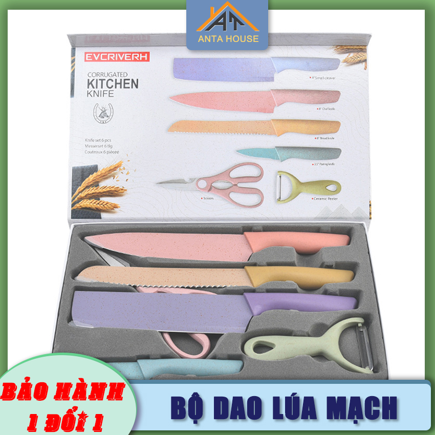 Bộ dao lúa mạch kháng khuẩn 6 món antahouse - bộ dao nhà bếp cao cấp siêu sắc bén - bộ dao cắt cả thế giới